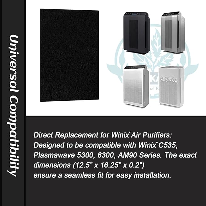 4-Pack Activated Carbon Pre-Filters Compatible with Winix AM90, C535, 5300 - Odor Control Part Filter A 115115 Size 21, 12.5” x 16.25” x 0.2” – Freshens Air & Enhances Filtration