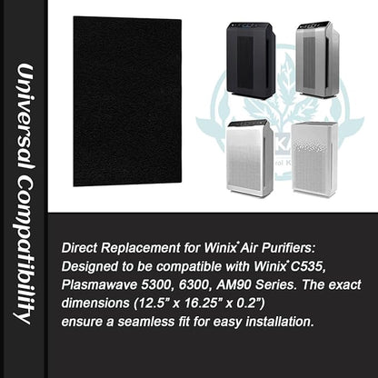 4-Pack Activated Carbon Pre-Filters Compatible with Winix AM90, C535, 5300 - Odor Control Part Filter A 115115 Size 21, 12.5” x 16.25” x 0.2” – Freshens Air & Enhances Filtration
