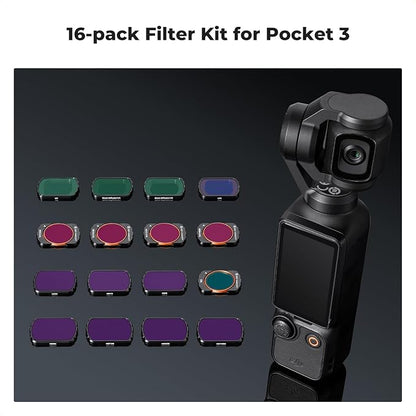 K&F CONCEPT ND, ND/PL, Effect Filter for DJI Osmo Pocket 3, 16Pack Black Diffusion 1/4 1/8 UV CPL ND32/PL ND16/PL ND8/PL ND64/PL ND8 ND16 ND32 ND64 ND128 ND256 ND1000, Light Pullution Reduction Filter
