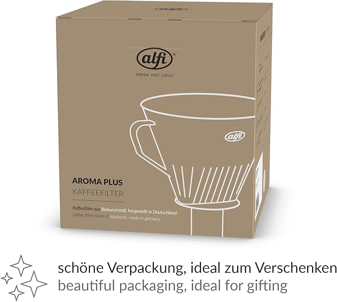 alfi Aroma Plus, Oatmeal Beige, Plastic Coffee Filter for Paper Size 4, Brew Coffee Filtered Directly in the Jug, Spout, with Handle, Dishwasher Safe, BPA Free