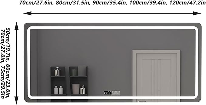 Bathroom Mirror with LED Lights, Lighted Bathroom Makeup Wall Mounted Mirror with Demister Pad, 3-Color Dimmable LED Light, for Wall Decor, Vanity, Living Room(A,75x100cm)
