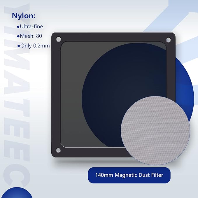 Dust Filter PC 140mm for Computer Cooler/PSU/Routers Nylon 80 Mesh, Magnetic Frame Fan Dust Mesh PC Cooler Filter Dustproof Computer Fan Grills (Nylon, 140 * 140mm, 2pcs, Black)