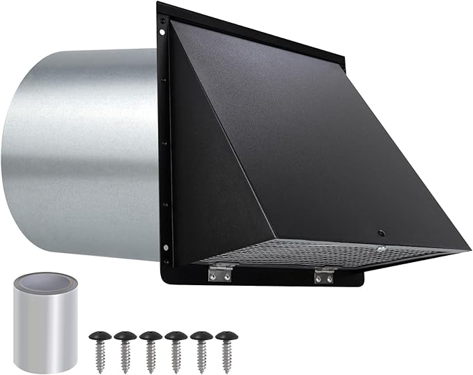 6 Inch Hooded Wall Vent with Screen and Damper,6 Inch Wall Exhaust Vent Cover Dryer Ventilation Cap Exterior for Kitchen Range Hood Air Exhaust,External Extractor w/Non Return Flap,Galvanized Steel