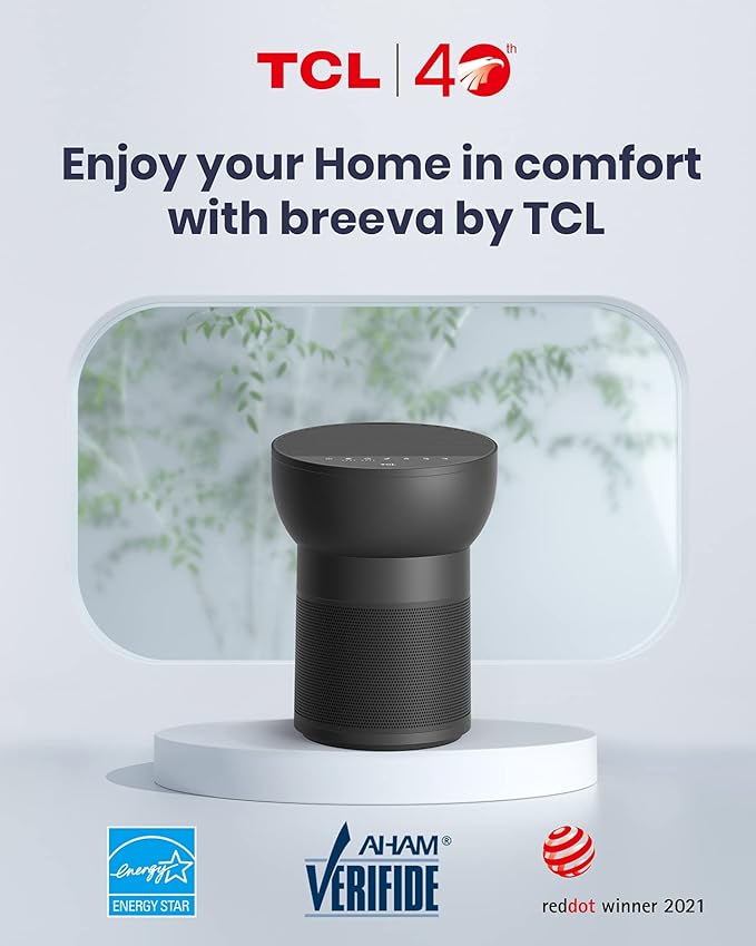 TCL Breeva A2 Air Purifiers for Home Bedroom with Ionizer Up to 441 ft², Auto Mode, H13 True HEPA Filter, 26db Quiet Air Cleaner Filter 99.97% Allergies Smoke Odor Pet Hair Dust Pollen Mold