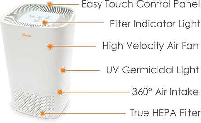 Crane Air Purifier with True HEPA Filter, UV Light, 250 Sq Feet Coverage, Timer Function, Sleep Mode, Washable Particle Filter, EE-5067