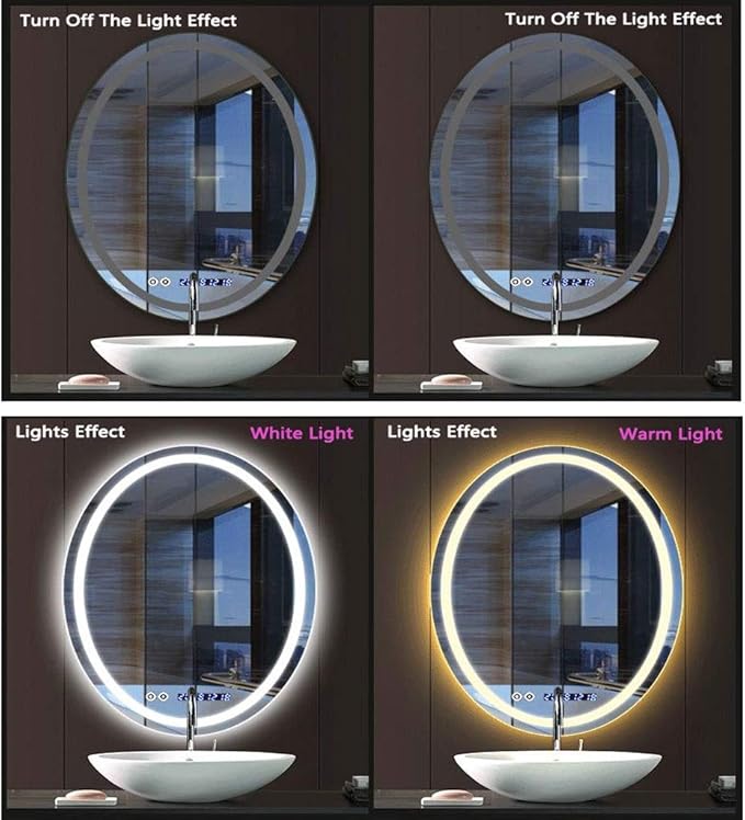 Oval LED Bathroom Mirror Wall Makeup Mirrors Shaving Mirror with Lights and Demister Pad Time Display (Color : Warm Light Size : 600 * 800mm) (Warm Light 600 * 800mm)