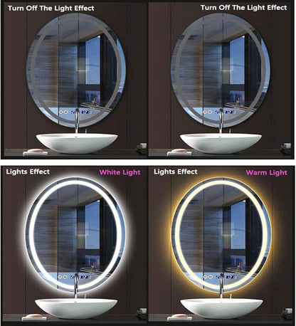 Oval LED Bathroom Mirror Wall Makeup Mirrors Shaving Mirror with Lights and Demister Pad Time Display (Color : Warm Light Size : 600 * 800mm) (Warm Light 500 * 700mm)