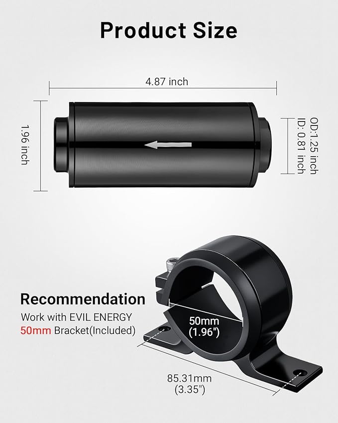 EVIL ENERGY Inline Fuel Filter 10 Micron with 6AN 8AN 10AN Adapter&Bracket Clamp 50MM Universal