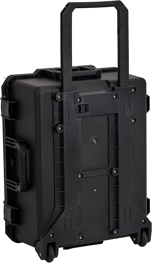 MEIJIA Portable All Weather Premium Rolling Wheels Waterproof Hard Compact Camera Case with Customizable Fit Foam,Pull Handle, 24.6"X19.7"X11.7",Black