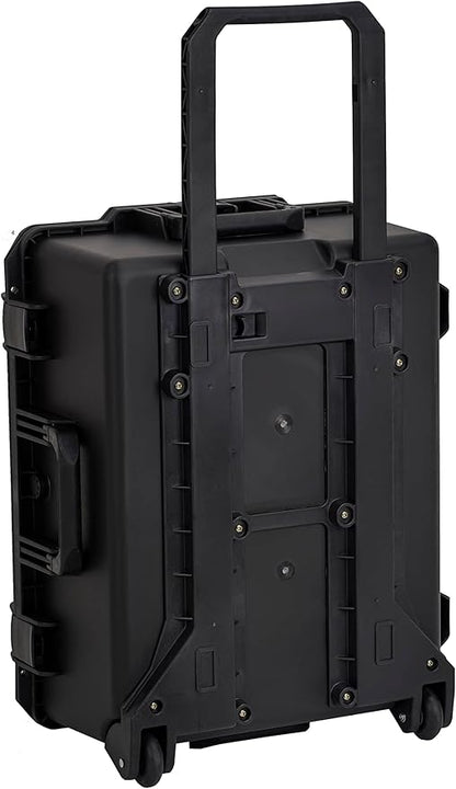 MEIJIA Portable All Weather Premium Rolling Wheels Waterproof Hard Compact Camera Case with Customizable Fit Foam,Pull Handle, 24.6"X19.7"X11.7",Black