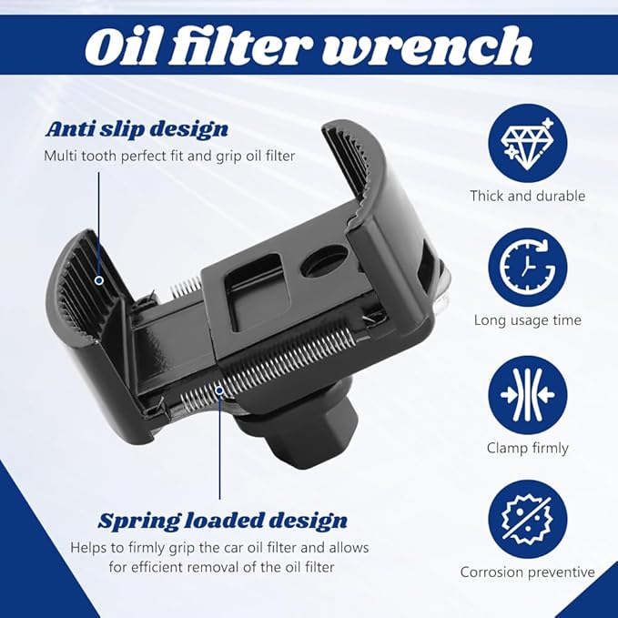 Professional 2-Jaw Spring-Loaded Oil Filter Wrench, 2-3/8 to 3-1/8 Inch (60-80mm) Universal Oil Filter Removal Tool, Made of Chrome Molybdenum Steel for Automotive Maintenance‌
