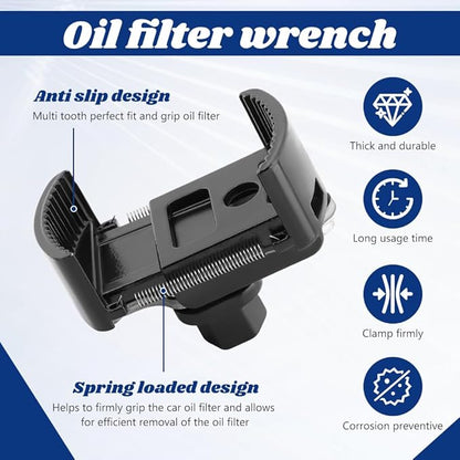 Professional 2-Jaw Spring-Loaded Oil Filter Wrench, 2-3/8 to 3-1/8 Inch (60-80mm) Universal Oil Filter Removal Tool, Made of Chrome Molybdenum Steel for Automotive Maintenance‌