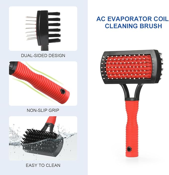 LANMU Air Conditioner Evaporator Coil Cleaning Brush AC Condenser Coil Fin Comb Straightener HVAC Cleaner Brush (1 Fin Comb + 1 Dual-Sided Evaporator Coil Cleaner Brush)