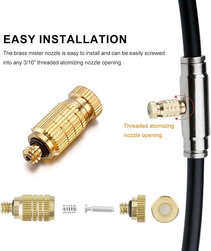 20pcs High Pressure Atomizer Nozzle Brass Misting Nozzles for Outdoor Cooling System, Landscaping, Greenhouse Irrigation, Air Humidification, Anti-Drip Fogging Spray Head(0.008"/0.2mm)