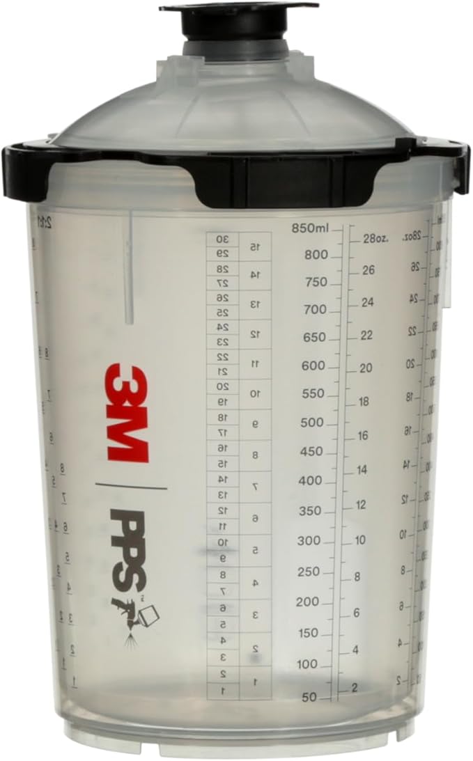 3M PPS 2.0 Spray Gun Cup, Lids and Liners Kit, 26024, Large, 28 Ounces, 200-Micron Filter, Use for Cars, Furniture, House and More, 1 Paint Cup, 50 Disposable Lids and Liners, 32 Sealing Plugs