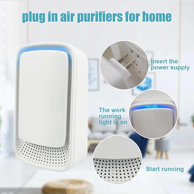 4 Pack Plug In Air Purifier, Negative Ion Filtration System, Quiet Ionic Air Purifiers for Home Bedroom, Mini Portable Air Filter for Kitchen, Basement, Odor, Pets Smell