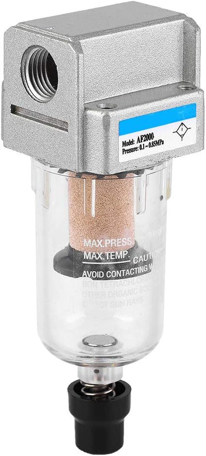 G1/4" Air Line Filter, Water and Oil Separator for Air Line Replacement AF2000-02 Particulate Filter Water Trap Separator, 750L/min Automatic Drain