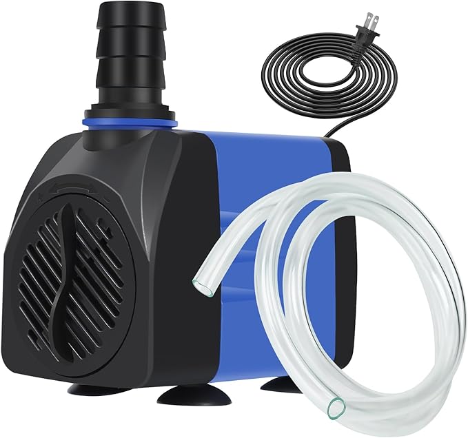 AQUANEAT Fountain Pump, 480 GPH Submersible Water Pump with 5 ft Tubing, for Aquarium Fish Tank, Pet Water Fountain, Hydroponics, Pond Waterfall Filter Pump