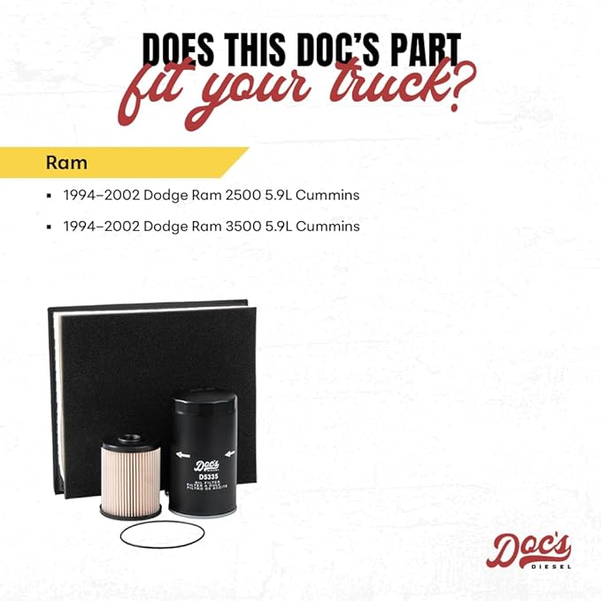 Doc's Diesel Engine Air Filter DPA5378 | Compatible with Dodge RAM 2500, 3500 5.9L Cummins 1994-2002 | Replaces 46272