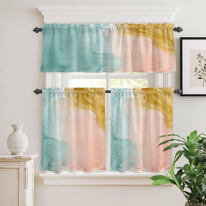 Kitchen Window Curtains Valance and Tier Set, Abstract Desert Mountains Rod Pocket Tier Curtain Valance Set, Modern Minimalist Art Light Filtering Cafe Curtains for Bedroom Living Room