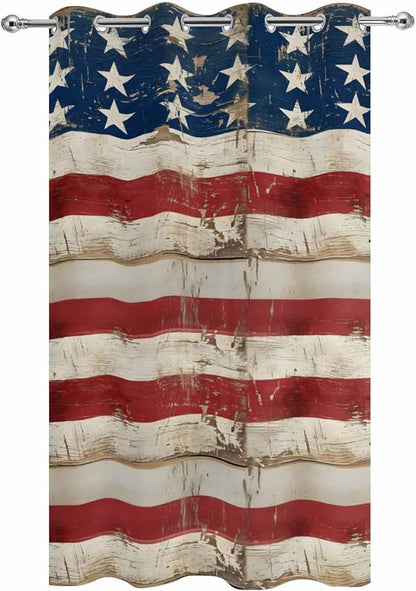 4th of July Outdoor Curtains for Patio USA Flag Independence Day Vintage Waterproof Outside Curtains with Grommet Top Weatherproof Curtain for Cabana Pergola Gazebo, 1 Panel, 54" W x 84" L