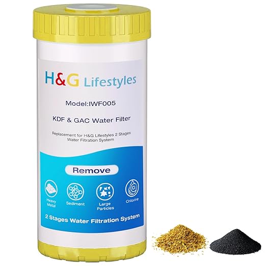 H&G Lifestyles 10" x 4.5" Whole House KDF and Carbon Water Filter, Reduce Chlorine Heavy Metal Improve Water Taste,Compatible with 84637, WPX5BB97P, PC10, 355214-45, 355215-45, WP10BB97P, WP5BB97P