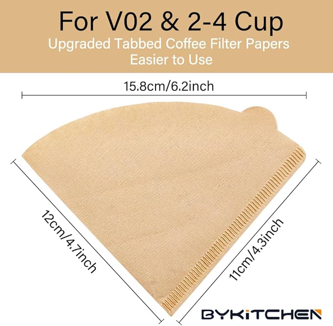 BYKITCHEN Size 02 Cone Coffee Filters, Set of 200, Disposable Paper Coffee Filters, Size 02 Natural Paper Filters for Pour Over Coffee Dripper and Coffee Maker (Natural Brown)