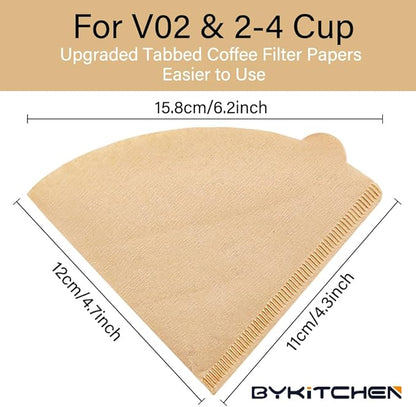 BYKITCHEN Size 02 Cone Coffee Filters, Set of 200, Disposable Paper Coffee Filters, Size 02 Natural Paper Filters for Pour Over Coffee Dripper and Coffee Maker (Natural Brown)