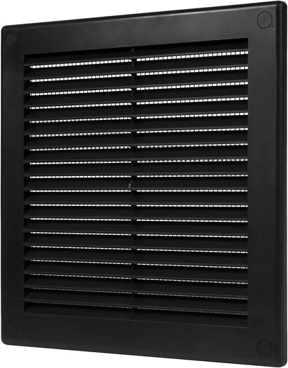 Repa Market 8 x 8 Inch (Outer) Black Square Air Vent Cover - Pack of 2 Plastic Fresh Air Intake Vent - AC Cover with Nylon Mesh Screen, Wall, Ceiling HVAC Return Air Register, Modern Soffit Vents