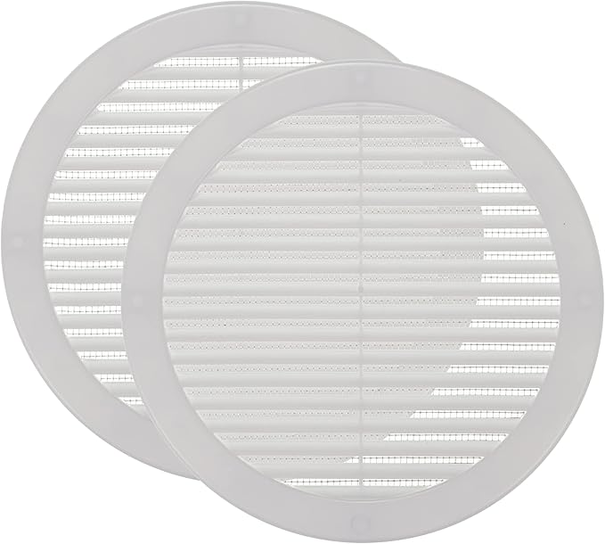 Vent Systems 8" Inch (Opening Dimensions) - Pack of 2 - White Soffit Vent Cover - Plastic Round Air Vent Grille - Built-in Mesh Screen - HVAC Register Louver for Bathroom, Home, Kitchen