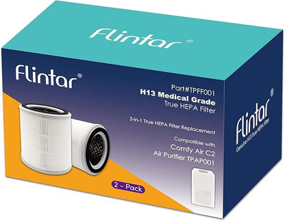 Flintar TPAP001 H13 Replacement Filter, Compatible with TOPPIN TPAP001 Air Purifier Comfy Air C2, 3-in-1 H13 Grade Filter Set, Part # TPFF001, 2-Pack