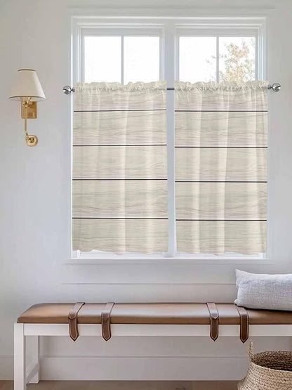 Vintage Country Wooden Board Window Valance Curtains, Gradient Wood Grain Line Light Filtering Kitchen Valance with 3-inch Rod Pocket for Living Room Bathroom Bedroom,2 Panel,42x45In