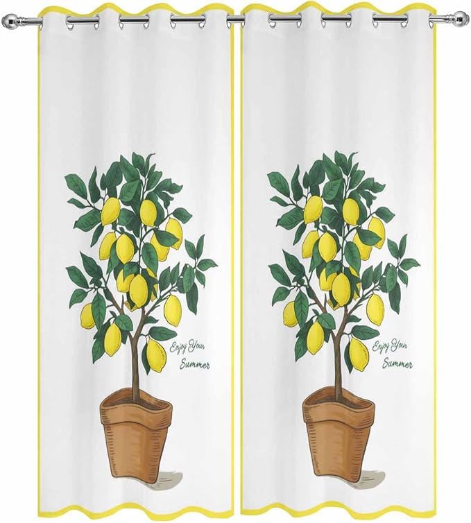 Lemons Outdoor Curtains for Patio Summer Fruit Lemon Tree Waterproof Outside Curtains with Grommet Top Weatherproof Curtain for Cabana Pergola Gazebo, 2 Pack, 54" W x 95" L