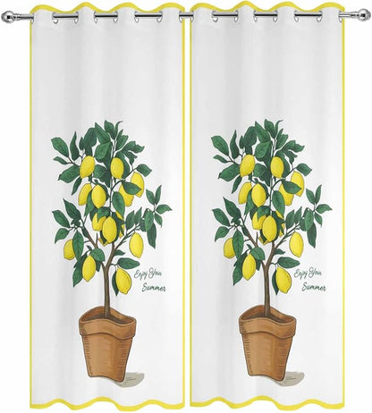 Lemons Outdoor Curtains for Patio Summer Fruit Lemon Tree Waterproof Outside Curtains with Grommet Top Weatherproof Curtain for Cabana Pergola Gazebo, 2 Pack, 54" W x 84" L