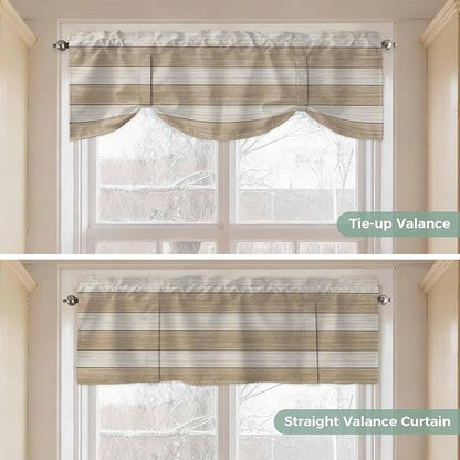 Brown Ombre Wooden Tie Up Valance Curtains for Windows, Kitchen Curtains Window Shades, Farmhouse Retro Khaki Wood Light Filtering Roman Curtain Valances for Bedroom/Bathroom/Cafe 42"x12"