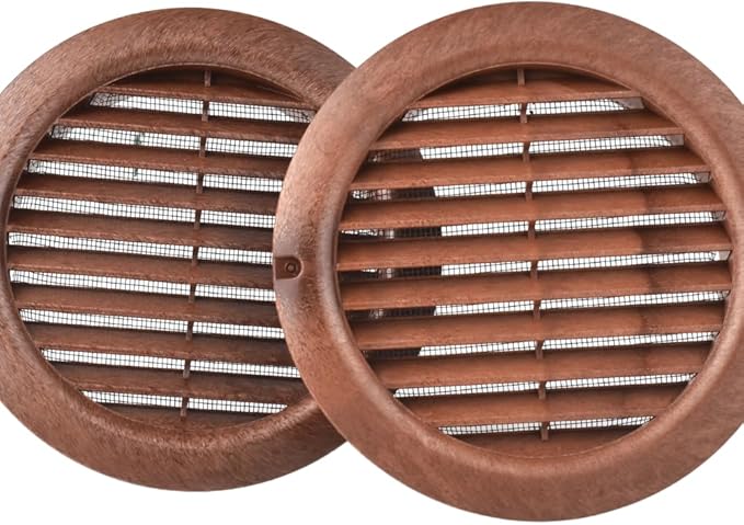 VENTS-US - 4" Brown Round Plastic Vent Cover with Built-in Insect Screen Mesh and Flange for Air Supply or Exhaust Air Applications - Compatible with 4 Inch Diameter Ducts (2-Pack)