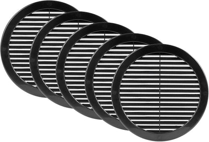 Vent Systems 8" Inch (Opening Dimensions) - Pack of 5 - Black Soffit Vent Cover - Plastic Round Air Vent Grille - Built-in Mesh Screen - HVAC Register Louver for Bathroom, Home, Kitchen