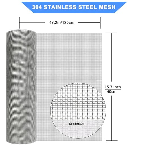 304 Stainless Steel Mesh Screen#80Mesh -Size:15.7"x47.2"(40x120cm), for Home, Garden and Farm. Window or Door Filter, Guards Against Pests Like Mice, Snakes, and Rodents. Easy to Cut and Install.