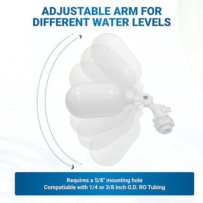 Max Water Filter Float Ball Valve with 1/4 inch Quick Connect Push in to Connect Tube Fittings, Adjustable Plastic Float Valve for Aquarium Reverse Osmosis Systems Water Purifiers