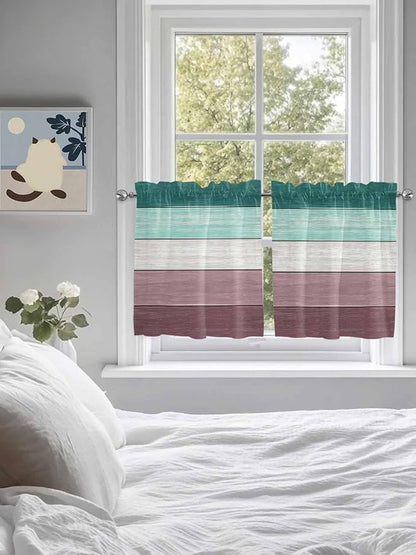 Retro Farm Woodcuts Texture Window Valance Curtains, Green Brown Gradient Light Filtering Kitchen Valance with 3-inch Rod Pocket for Living Room Bathroom Bedroom,2 Panel,27.5x24In