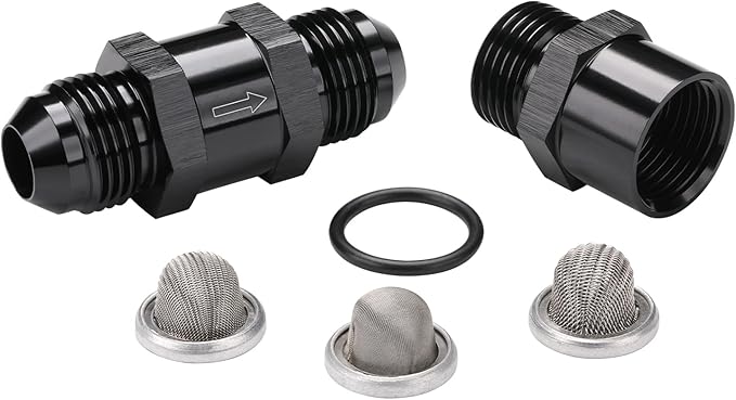 8AN Inline Fuel & Oil Feed Filter Set with 30 80 150 Micron Elements Aluminum Black