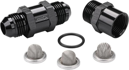 8AN Inline Fuel & Oil Feed Filter Set with 30 80 150 Micron Elements Aluminum Black