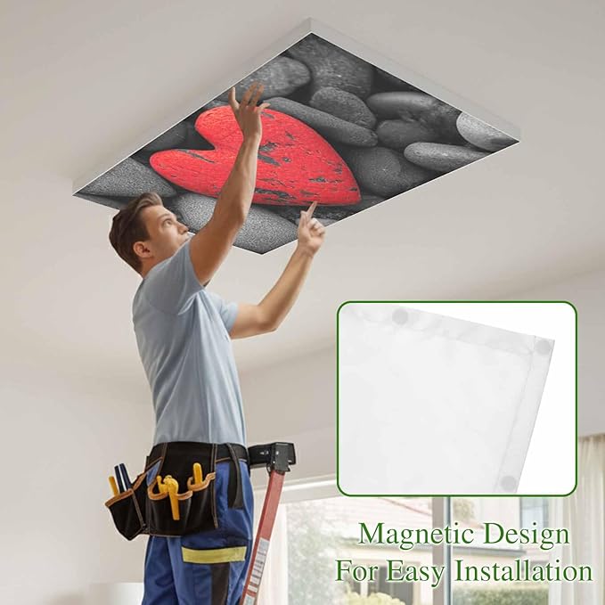 Fluorescent Light Covers for Ceiling Lights Love Heart Stone Magnetic Light Filters 1 Pack 4x2 ft Black Red Ceiling Lights Cover for Classroom Office School Home Drop Lamp Decor