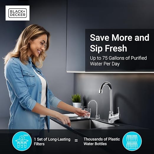 BLACK+DECKER RO 75 Under Sink Water Filter, Alkaline 6-Stage Filtration System, pH+ Remineralization RO Water Filter System,Reduces PFAS, PFOS, Microplastics, NSF/ANSI 58 Certified