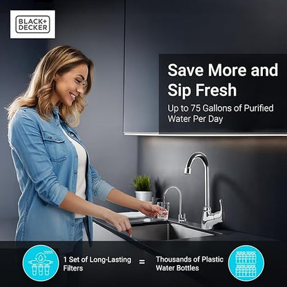 BLACK+DECKER RO 75 Under Sink Water Filter, Alkaline 6-Stage Filtration System, pH+ Remineralization RO Water Filter System,Reduces PFAS, PFOS, Microplastics, NSF/ANSI 58 Certified
