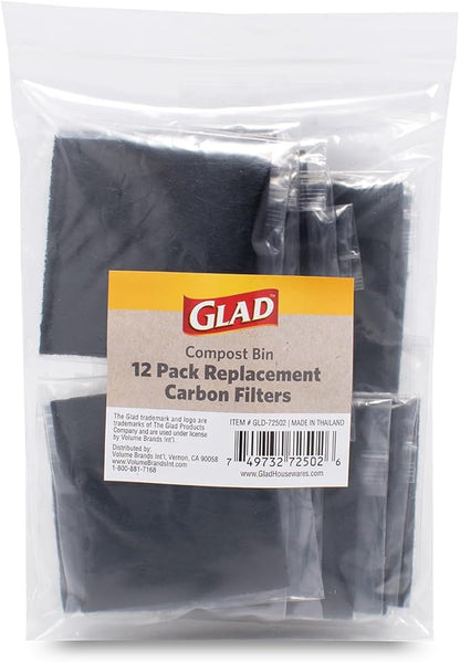 Glad Charcoal Filters for Compost Bins, Odor Absorbing Carbon Replacement Pads for Kitchen Waste, 2 Year Supply, 2.56-inch Squares, 12 Count