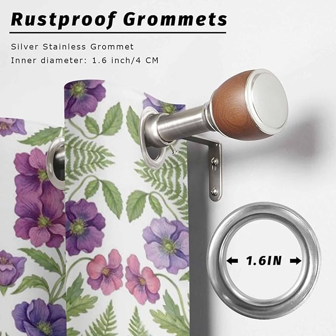 Flowers Outdoor Curtains for Patio Summer Floral Pastoral Farmhouse Plant Waterproof Outside Curtains with Grommet Top Weatherproof Curtain for Cabana Pergola Gazebo, 1 Panel, 54" W x 84" L