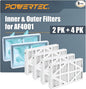 POWERTEC Inner & Outer Air Filter Set for WEN 3410, POWERTEC AF4000/AF4001, Shop Fox W1830 Air Filtration System, Replacement for WEN 90243-026-2, 90243-027-2 Woodworking Air Filters, 6PK (75092)