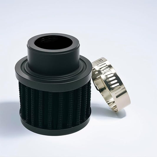 Air Intake Filter - 1" Universal Breather Filter, Automotive Cold Air Filter, Car Valve Cover Oil Breather Turbo Vent Crankcase Cleaner Accessory, Fits Car Motorcycle (Black)