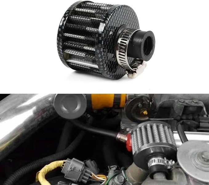 MUGE RACING 2Pcs Air Filter Cold Air Intake Filter Breather 12mm Valve Cover Breather Filter For Car and Motorcycle(Carbon Fiber)
